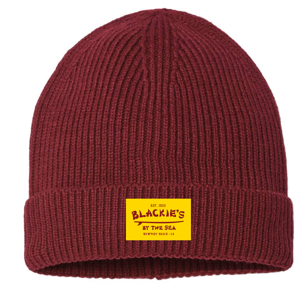 Maroon and Gold Ribbed Beanie