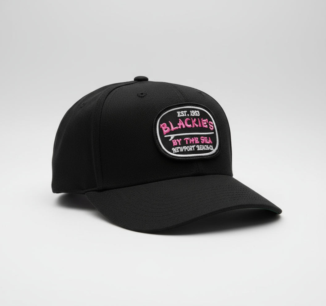 Black Snapback Surfboard Pink Patch