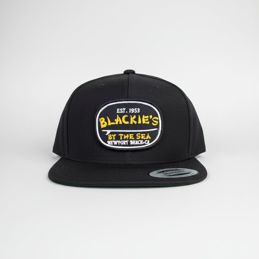 Black Snapback Surfboard Gold Patch